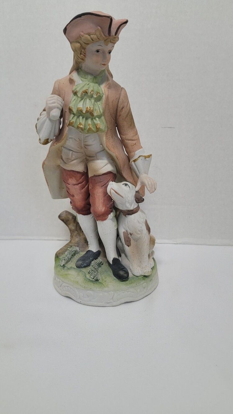 Royal Crown Figurine Paperweight Boy With Dog Matte Finish 8"